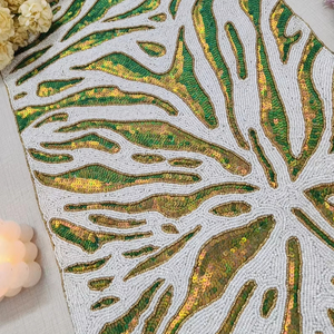 Handmade Palm Leaf Table <b>Runner</b> <b>Green</b> Gold Mosaic Design Rectangle Placemat Decorative Glass Craft for Dining Table - Product Image 6