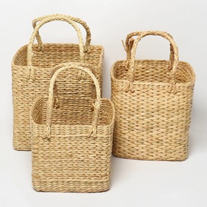 Set of 3 <b>square</b> seagrass <b>baskets</b> with handles Handmade Storage <b>Basket</b> Wholesale eco-friendly Made in Viet Nam - Product Image 1