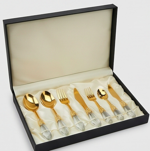 Elegant Gold Flatware Set With <b>Crystal</b> Handles High <b>Mirror</b> Polish Dishwasher Safe Wedding Dinnerware Cutlery - Product Image 6