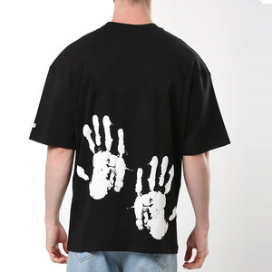 เสื้อยืดคอกลมโอเวอร์ไซส์สีดำลายพิมพ์นามธรรมสีขาวสไตล์สตรีท แขนสั้น ผ้าคอตตอนเจอร์ซีย์ ระบายอากาศได้ดี - Product Image 2