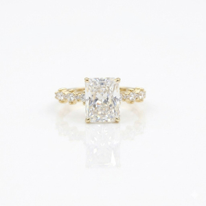 Classic Radiant Cut Lab Grown Diamond Engagement Ring in 14K Solid Gold Pave Set Gold Wedding Ring for Women Bubble Style Band - Product Image 1