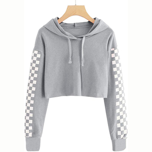 Sudadera Corta Gris para Mujer, Informal, de Invierno, de Manga Larga, Tejida, 100% Algodón, Transpirable, de Secado Rápido, con Forro - Product Image 1