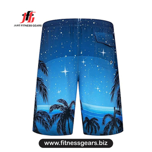 Shorts de Baño para Hombre con Estampado de Palmeras en Degradado Azul, Secado Rápido, con Cordón Ajustable, Ropa Casual de Playa - Product Image 2