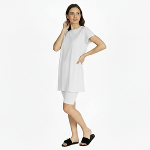 Women's Casual Trendy 2-Piece Long <b>Set</b> Patchwork Printed Short Sleeve Top Knee Length Shorts Breathable Eco-Friendly Summer Wear - Product Image 4