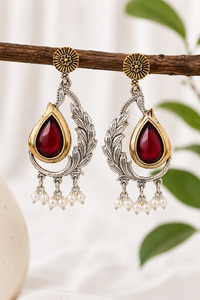 Direct Factory Ethnic Party Antique Silver-Plated Pear Cut Red Teardrop Resin Stone Unique Design <b>Dangle</b> Drop <b>Earrings</b> for Women - Product Image 6
