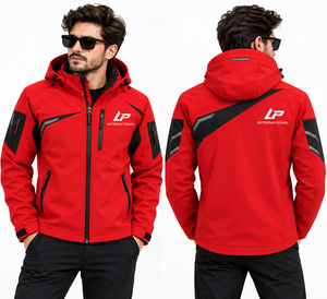 Veste Softshell Décontractée d'Hiver pour Homme Rouge Imperméable Écologique Respirante Coupe-Vent Personnalisée avec Accents Noirs pour Randonnée OEM - Product Image 4