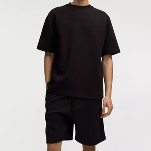 Men's Plus Size Solid Color Cotton V-neck T-Shirt <b>Set</b> Casual Summer <b>Knitted</b> Short Sleeve Tops and Shorts for Everyday Wear - Product Image 6