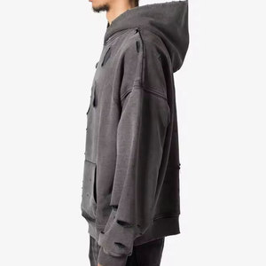 Sweat à capuche vintage délavé et vieilli, style streetwear, en mélange de coton épais, fournisseur en gros OEM ODM - Product Image 2
