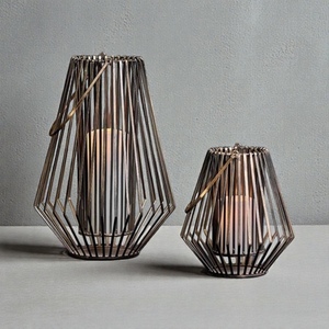 Iron <b>Wire</b> Candle Lanterns Set Modern Geometric Design Home Decoration Votive Holders Durable Metal <b>Craft</b> - Product Image 2