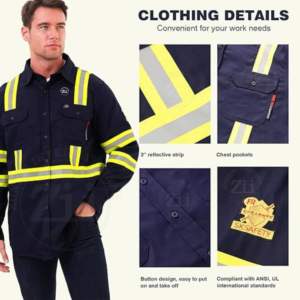 Chemise de sécurité pour soudeurs ZUNEZI INTERNATIONAL ZI-7089 en coton FRC, résistante au feu, avec coutures soudées anti-vapeur, niveau de protection 300C-500C - Product Image 3