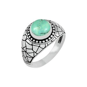 Anillo de Plata 925 Hecho a Mano al por Mayor con Turquesa, Diseño Agrietado, Estilo Antiguo, Joyería de Declaración para Motociclistas - Product Image 1