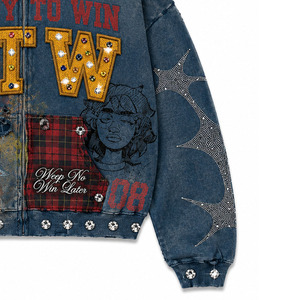 Chaqueta Vaquera con Capucha y Cremallera para Hombre, Estilo Streetwear con Parches de Pedrería, LISTA PARA CONQUISTAR - Product Image 5