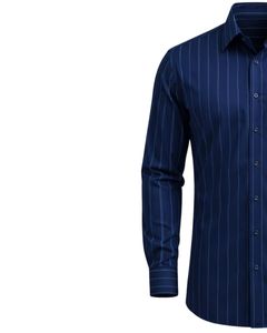 Camisa de Vestir para Hombre, Azul Marino a Rayas, Corte Entallado, Manga Larga, Cierre de Botones, Formal, Casual, para Oficina, Mezcla de Algodón, OEM, ODM, Logotipo Personalizado - Product Image 2
