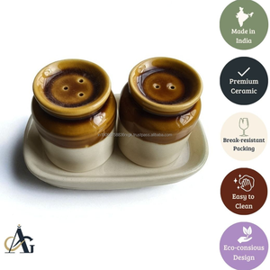 Juego de Salero y Pimentero de Cerámica AG Elements con Bandeja, Tarros de Condimento Estilo Vintage para Mesa de Restaurante, Soporte para Condimentos de Cocina con Tapa Abatible - Product Image 6