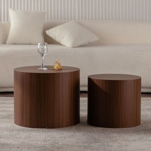 Modern <b>Nesting</b> <b>Coffee</b> <b>Table</b> <b>Set</b> of 2 Wooden Circle Accent End Side <b>Tables</b> for Small Space Living Room Bedroom - Product Image 1