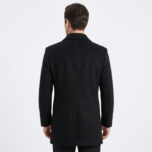 <b>Men's</b> Woolen Overcoat Notched Lapel Single Breasted <b>Long</b> Thick <b>Black</b> Outerwear <b>Coat</b> - Product Image 6