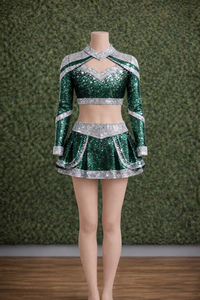 Uniformes de compétition de cheerleading personnalisés pour adultes, en polyester, avec broderie 3D et impression par transfert thermique, service OEM, performance d'équipe - Product Image 4