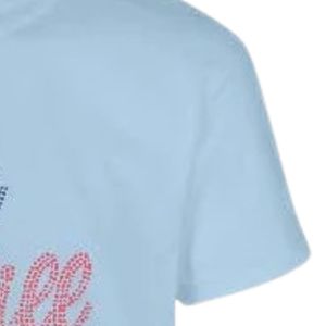 Camiseta de Manga Corta con Gráfico de Diamantes de Imitación Azul Cielo para Niñas, Camiseta Informal con Diseño de Letras Brillantes, Cómoda y a la Moda - Product Image 2