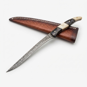 Cuchillo de filetear de acero de Damasco hecho a mano, cuchillo de cocina para deshuesar y rebanar pescado, cuchillo de chef culinario con funda, venta al por mayor, a granel, B2B, OEM - Product Image 1