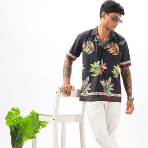 Camisa Hawaiana de Manga Corta con Estampado Floral Negro para Hombre, Cuello Camisero, Popelina Estampada, Ropa de Verano para Vacaciones, Camisa de Playa Hawaiana - Product Image 4