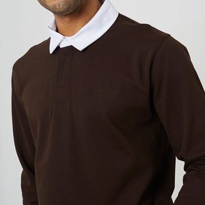 Solid Breathable Custom Oversized Digital Printing Lapel <b>Thermal</b> Cotton High Quality 220g Long Sleeve <b>Men</b> Rugby <b>Shirts</b> - Product Image 3