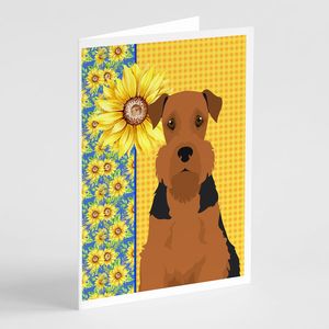 Tournesols d'été lunatiques et cartes de voeux Airedale Terrier Pack 8 Black Tan A7 Taille 5x7 Cartes vierges avec enveloppes - Product Image 1