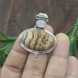 Colgante de Plata de Ley 925 con Jaspe y Piedra Lunar Arcoíris de Fuego Azul, Hecho a Mano, Gema Natural, Joyería Boho, Regalo - Product Image 2