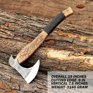 Hacha Vikinga Industrial de Acero al Carbono Forjada a Mano, Mango Tallado a Mano OEM Personalizado, Hacha con Barba, Funda de Cuero, para Camping y Bushcraft - Product Image 1