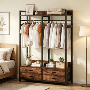 Appendiabiti Rustico in Metallo con 4 Cassetti e 8 Ganci, Arredamento per Casa, Camera da Letto, Soggiorno, Guardaroba - Product Image 1