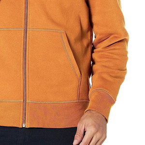 Sweat-shirt à capuche zippé pour homme, couleur orange, coupe classique, style décontracté, couleur unie, en coton tricoté, pour l'automne - Product Image 3