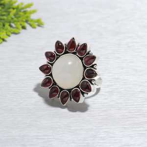 Moonstone <b>Garnet</b> <b>Ring</b> 925 Sterling <b>Silver</b> Handmade Jewelry Anniversary Gift Women Fashion Gemstone <b>Ring</b> - Product Image 5