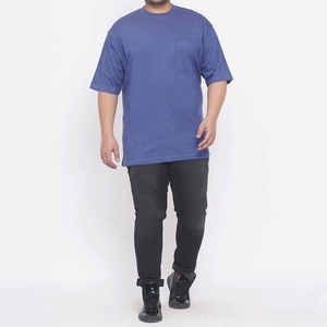 T-shirt en coton uni à coupe classique pour homme, manches courtes, col rond, jersey décontracté, tricoté, teinture unie, bleu - Product Image 5