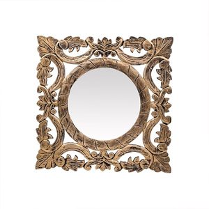 Espejo Decorativo de Pared de Madera, Espejo Redondo de Cristal con Marco Tallado para Baño, Dormitorio, Sala de Estar - Product Image 1