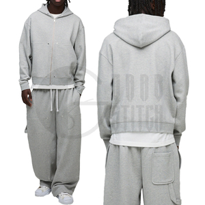 Conjunto Deportivo de 2 Piezas para Hombre, Estilo Invernal, Transpirable, de Poliéster y Algodón, con Sudadera con Capucha y Cremallera, Pantalones Deportivos Anchos, Color Gris Sólido, Personalizado - Product Image 6