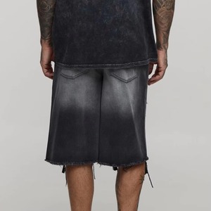 YOURBRAND Short Bermuda en jean déchiré brodé uni pour homme, taille mi-haute, cordon élastique, short décontracté écologique - Product Image 2