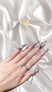 Uñas Postizas Acrílicas Hechas a Mano de Lujo, con Cobertura Total, Brillantes, con Pedrería y Perlas, 10 Piezas para Uso en Salón - Product Image 3