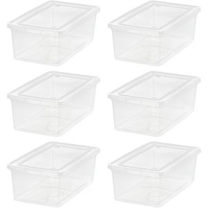 6-Pack Crystal Clear 6 Quart <b>Storage</b> Bins with Lids Shoe <b>Boxes</b> Stackable Containers for Organizing Closet <b>Shelves</b> - Product Image 1
