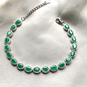Genuine Emerald Oval Halo Silver Luxury Beaded Adjustable <b>Bracelet</b> GIA Certified Elegant Green <b>Gemstone</b> Jewelry May Birthstone - Product Image 6
