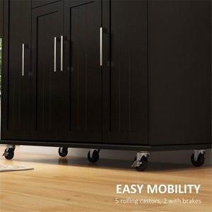 Carrello da Cucina Moderno Nero con Armadietto Contenitore, Caratteristiche Regolabili e Impermeabili, Realizzato in Acciaio al Carbonio, Quercia, Plastica e Vetro - Product Image 6
