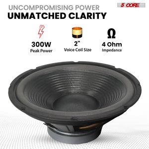 Subwoofer per Auto da 12 Pollici, 300W, 4 Ohm, Altoparlante di Ricambio per Bassi Profondi - Product Image 2
