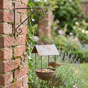 Iron Bird Feeder Hanging Outdoor <b>Garden</b> Use Natural Finish Traditional Style Weather Resistant Hanging Bowl Feeder for Birds - Product Image 6