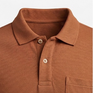 Camisa Polo Oxford de Manga Corta para Hombre, Color Marrón, con Bolsillo, Corte Regular Informal, Diseño Tejido Sólido - Product Image 4