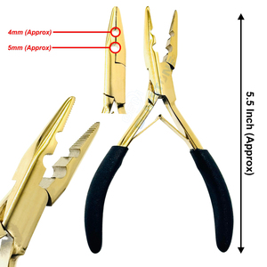 Alicate Profesional de Acero Inoxidable de 2 Orificios para Extensiones de Cabello, Cerrador de Microperlas de 5.5 Pulgadas, Herramienta de Engarzado para Micro Anillos, Uso Comercial Dorado - Product Image 1