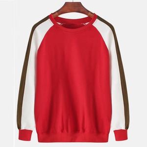 Sweat-shirt à col ras du cou contrasté rouge, blanc et marron pour homme, à manches longues, décontracté, pour l'automne et l'hiver - Product Image 1
