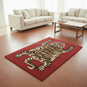 Tapis en laine de tigre tibétain sculpté à la main - Tapis rectangulaire bordeaux sur mesure à poils ras - Fournisseur en gros - Product Image 1