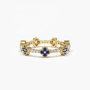 Dainty Flower Shape Wedding Band Zircon Blue Diamond Brilliant Cut 925 Sterling Silver Luxury Eternity Stackable Engagement <b>Ring</b> - Product Image 1