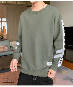 Sweat-shirt d'hiver vert olive à col rond, coupe ample, manches classiques, couleur unie, décontracté, pour l'automne - Product Image 2