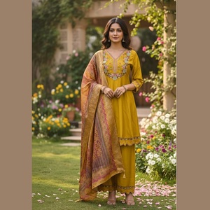 Elegante Conjunto de Kurti para Mujer, Manga 3/4, Algodón y Seda, Completamente Cosido, para Ocasiones Formales y Festivas - Product Image 1