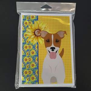 Verano girasoles caprichoso Jack Russell Terrier marrón fondo blanco 8 paquete A7 tamaño 5x7 tarjetas de felicitación en blanco sobres tarjetas - Product Image 3