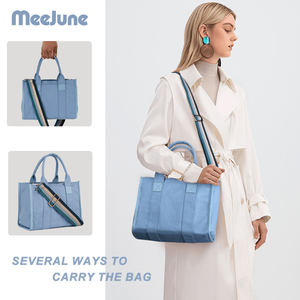 Bolso de mano y bandolera de lona azul para mujer - Product Image 3